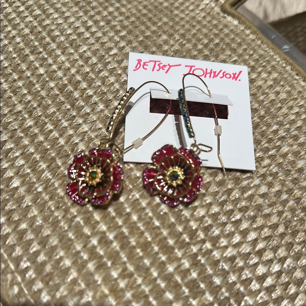 Betsey Johnson Pink and Gold Floral Earrings